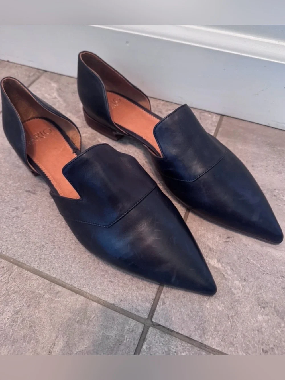 Sorta Pointed D'Orsay Leather Flats - Black